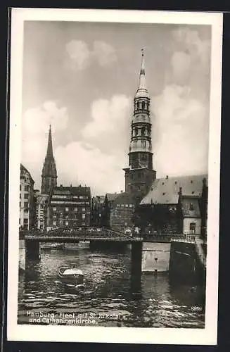 AK Hamburg, Fleet mit St. Nikolai- und Catharinenkirche