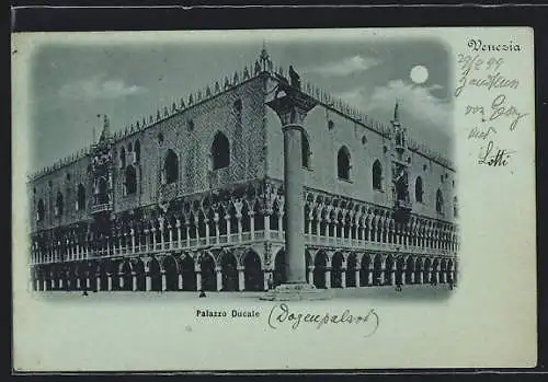 Mondschein-AK Venezia, Palazzo Ducale