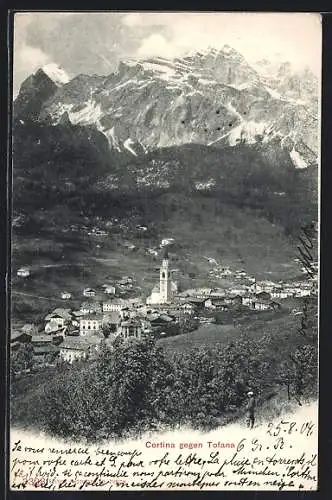 AK Cortina, Ortsansicht mit Kirche gegen Tofana