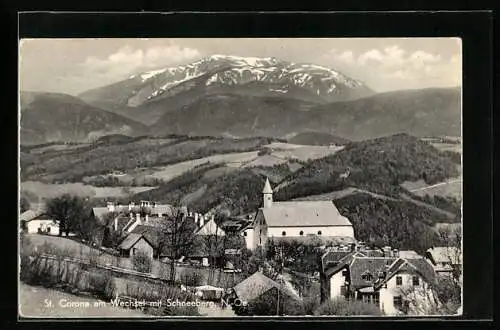 AK St. Corona am Wechsel, Ortsansicht mit Schneeberg