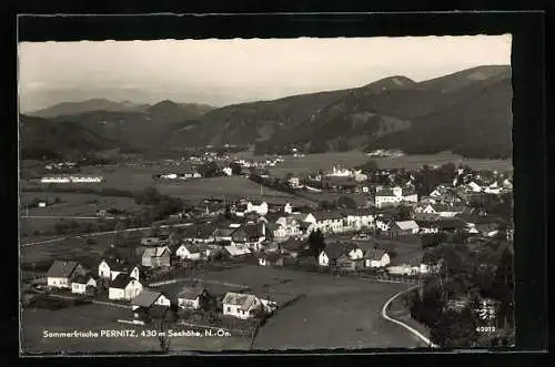 AK Pernitz /N.-Ö., Gesamtansicht mit Bergpanorama aus der Vogelschau