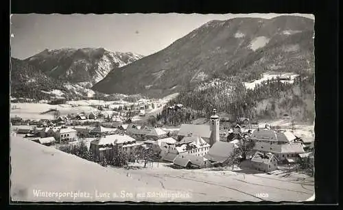 AK Lunz a. See, Ortsansicht mit Scheiblingstein im Winter
