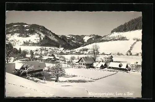 AK Lunz a. See, Ortsansicht mit Bergblick im Winter