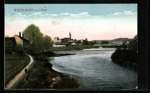 AK Wieselburg a. d. Erlaf, Flusspartie mit Brücke