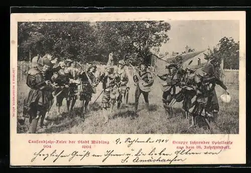 AK Mödling, Tausendjahr-Feier 904-1904, Gruppe fahrender Spielleute