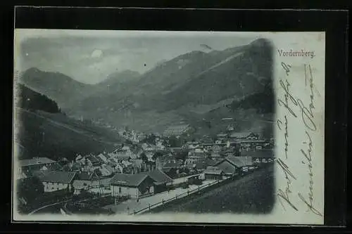Mondschein-AK Vordernberg, Teilansicht mit Bergen