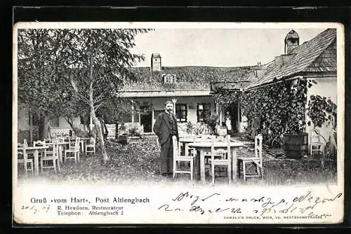 AK Alt-Lengbach, Terrasse vom Gasthaus Hart, Mann am Tisch