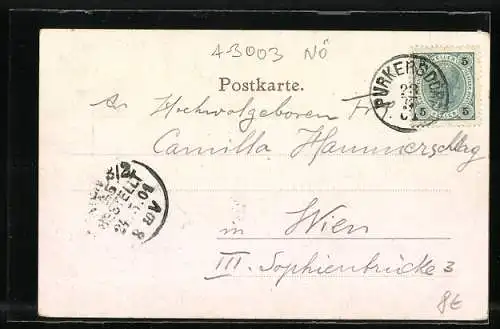 Künstler-AK Gablitz, Hochramalpe, Restaurant Wenzel Wech, Uferpartie mit Booten