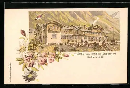 Lithographie Puchberg am Schneeberg, Besucher am Hotel Hochschneeberg