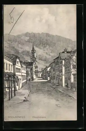AK Schladming, Hauptstrasse mit Kirche