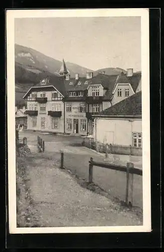 AK Payerbach /N.-Ö., Strassenpartie am Hotel zur Weissen Rose