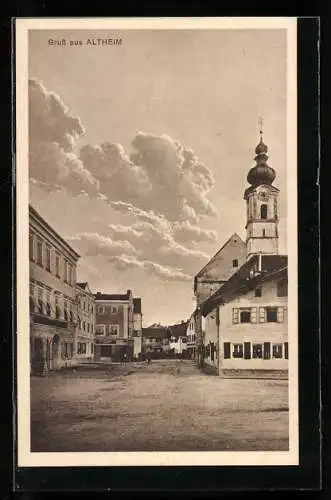 AK Altheim, Strassenpartie an der Kirche