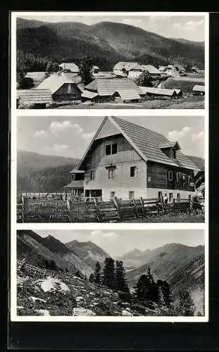AK Klausen, Gasthaus-Pension Tauernwirt mit Generalansicht und Blick in die Krakauebene