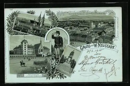 Mondschein-Lithographie W. Neustadt, Theresianische Militär-Akademie und Maria Theresia Monument