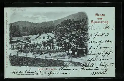 Mondschein-AK Semmering, Strassenpartie am Hotel Stephanie