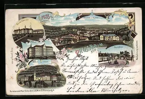 Lithographie Pressbaum, Pensionate Sacre Coeur und Norbertinum