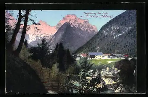 AK Lofer, Ortsansicht mit dem Teufelssteg