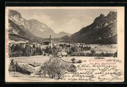 AK Grossgmain b. Reichenhall, Panorama mit Kirche