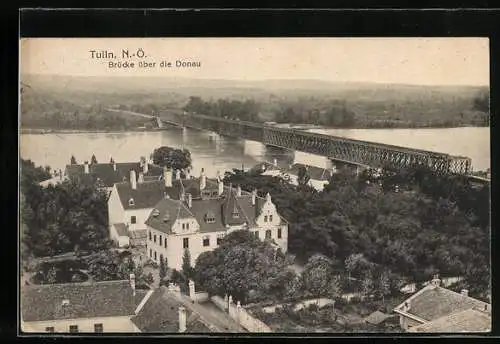 AK Tulln, Teilansicht mit Brücke über die Donau