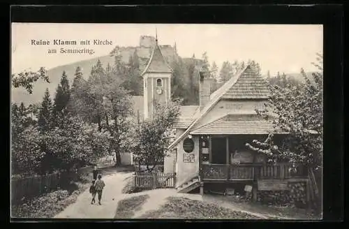 AK Semmering, Ruine Klamm mit Kirche
