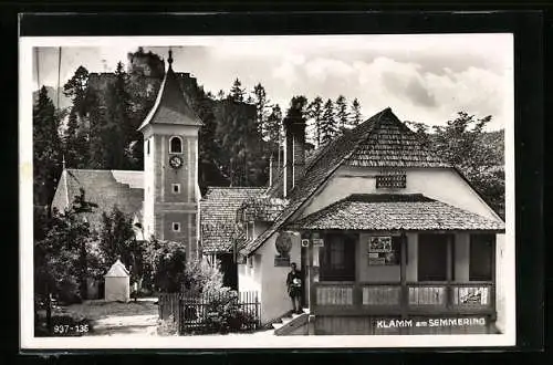 AK Semmering, Blick auf Kirche und Ruine Klamm