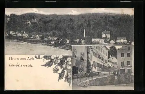 AK Ach /Oberösterreich, Ortsansicht mit Flusspartie