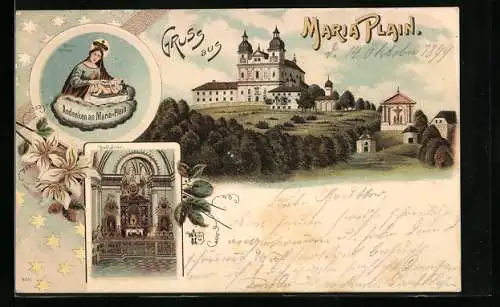 Lithographie Bergheim bei Salzburg, Mariaplain Wallfahrtskirche