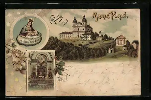 Lithographie Bergheim bei Salzburg, Mariaplain Wallfahrtskirche