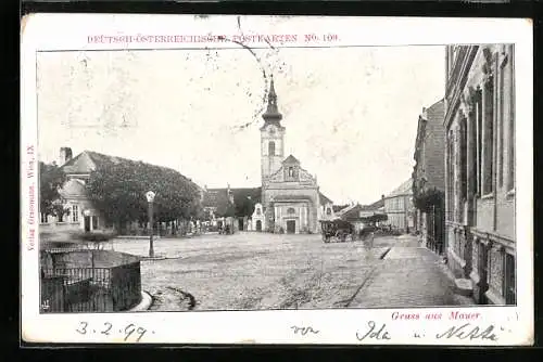 AK Wien-Mauer, Marktplatz mit Kirche