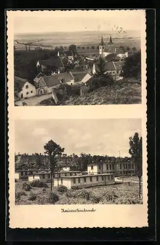 AK Kaisersteinbruch, Ortsansicht mit der Kirche, Baracken