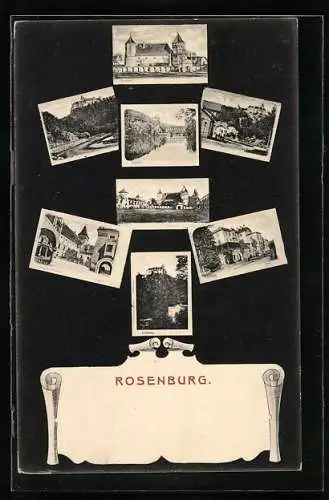 AK Rosenburg, Die Burg, Hotel, Schlosshof, Flusspartie