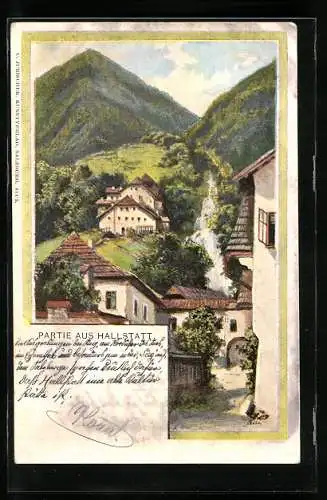 Künstler-AK Hallstatt, Ortspartie