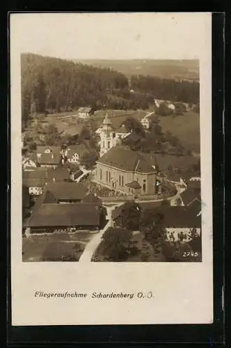 AK Schardenberg /O.-Ö., Ortsansicht mit Kirche und Friedhof