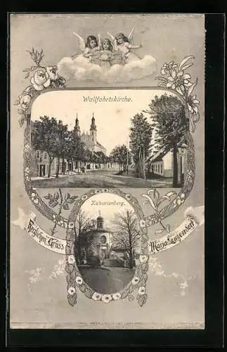 AK Maria Lanzendorf, Wallfahrtskirche und Kalvarienberg