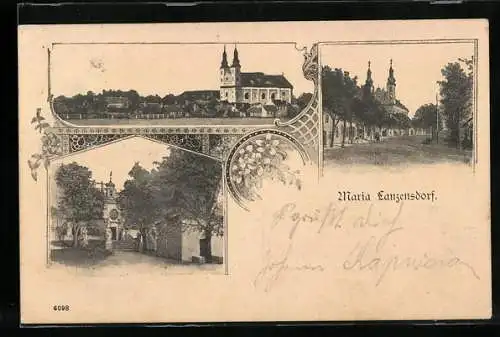 AK Maria Lanzendorf, Blick zur Wallfahrtskirche