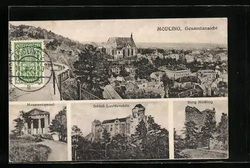 AK Mödling, Husarentempel, Schloss Liechtenstein, Burg, Gesamtansicht