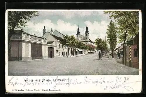 AK Maria Lanzendorf, Mann mit einem Fahrrad