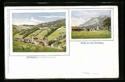 AK Schellenberg / Berchtesgaden, Ortsansicht mit Grödig und Untersberg