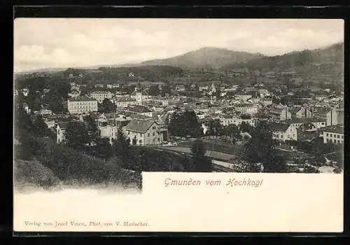 AK Gmunden, Stadtansicht vom Hochkogl aus