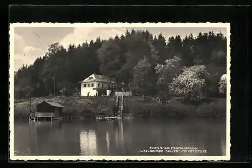 AK Attersee, Gasthaus Litzlberger-Keller Hofmann, vom Wasser gesehen