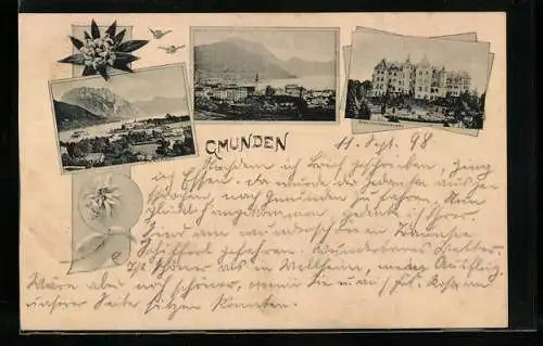 AK Gmunden, Ortsansicht mit Traunsee, Schloss Cumberland