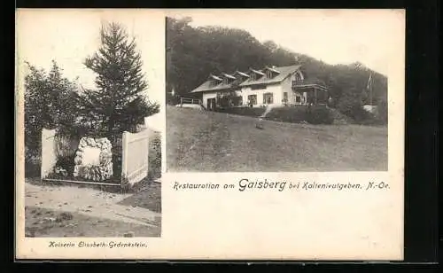 AK Kaltenleutgeben /N.-Oe., Gasthaus Restauration am Gaisberg, Kaiserin Elisabeth-Gedenkstein