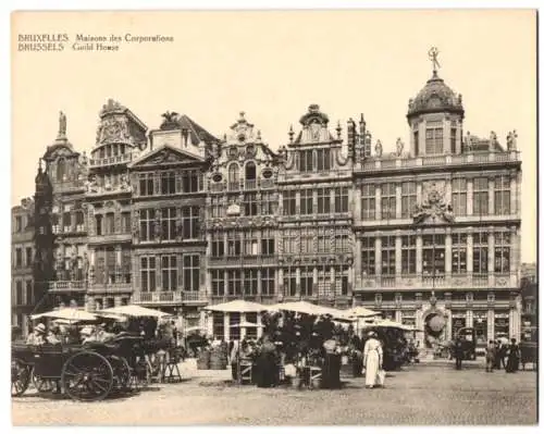 Riesen-AK Brüssel / Bruxelles, Maison des Corporations, Marktstände am Markttag