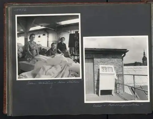 2 Fotoalben mit 89 Fotografien, Ansicht Reichenbach i.Vogtland, VEB Textilveredlungswerk, Werksansicht, 1957