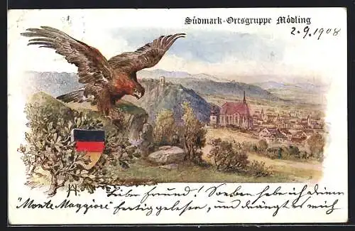 AK Mödling, Adler wacht über die Ortschaft, Wappen