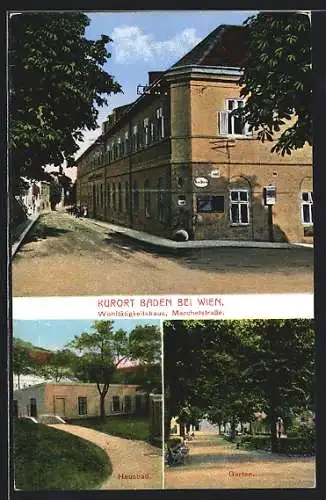 AK Baden, Wohltätigkeitshaus an der Marchetstrasse, Hausbad, Garten