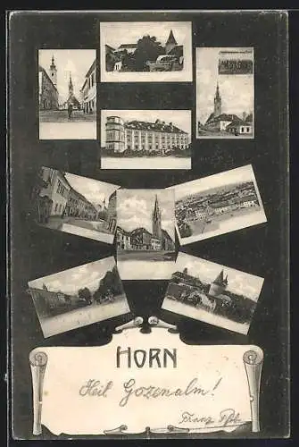 AK Horn, Strassenpartie, Kirche, Blick in den Ort