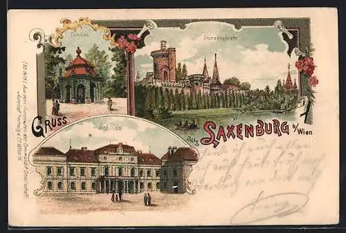 Lithographie Laxenburg b. Wien, Franzensfeste, Pavillon, Schloss