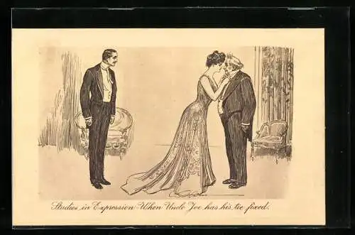 Künstler-AK Charles Dana Gibson: Studies in Expression, When Uncle Joe has his tie fixed