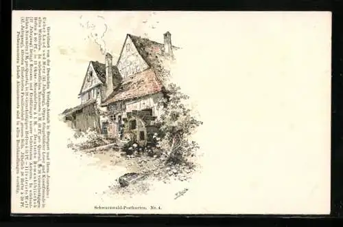 Künstler-AK Fritz Reiss: Schwarzwald-Postkarten, alte Mühle im Schwarzwald